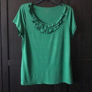 Coldwater Creek Ruffle Bib Rayon Tee